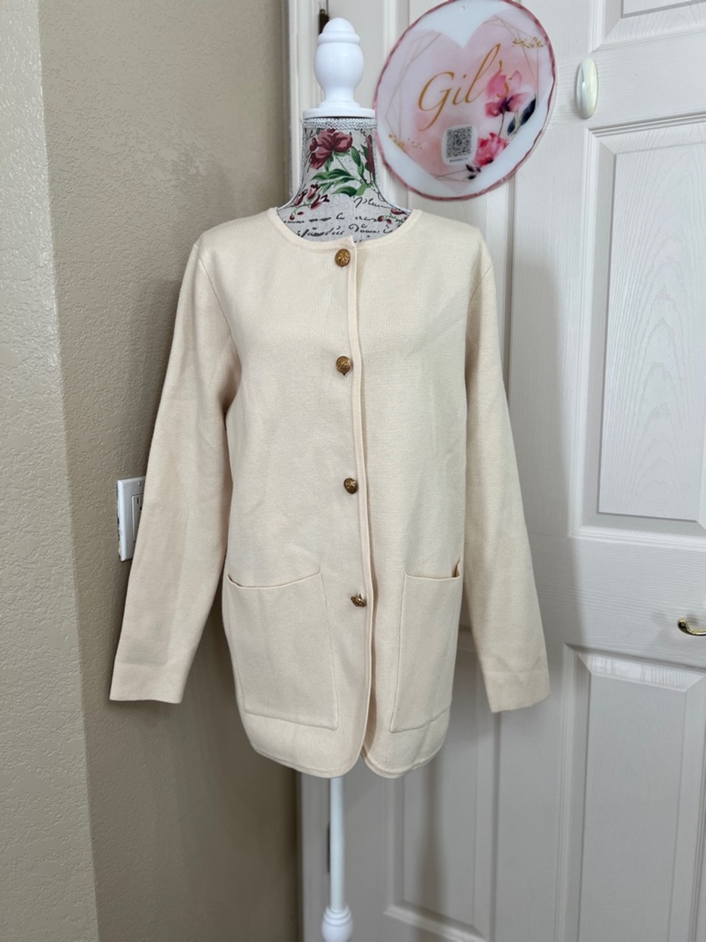 Cream Button-Front Knit Cardigan